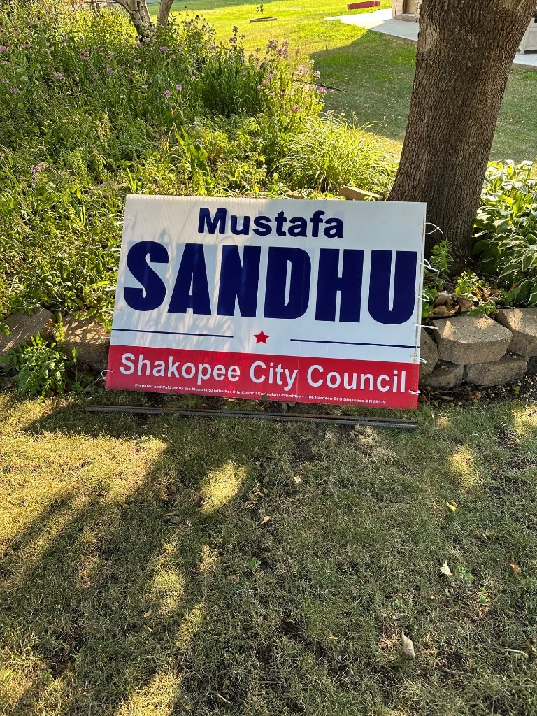 Mustafa Sandhu Shakopee City Council sign