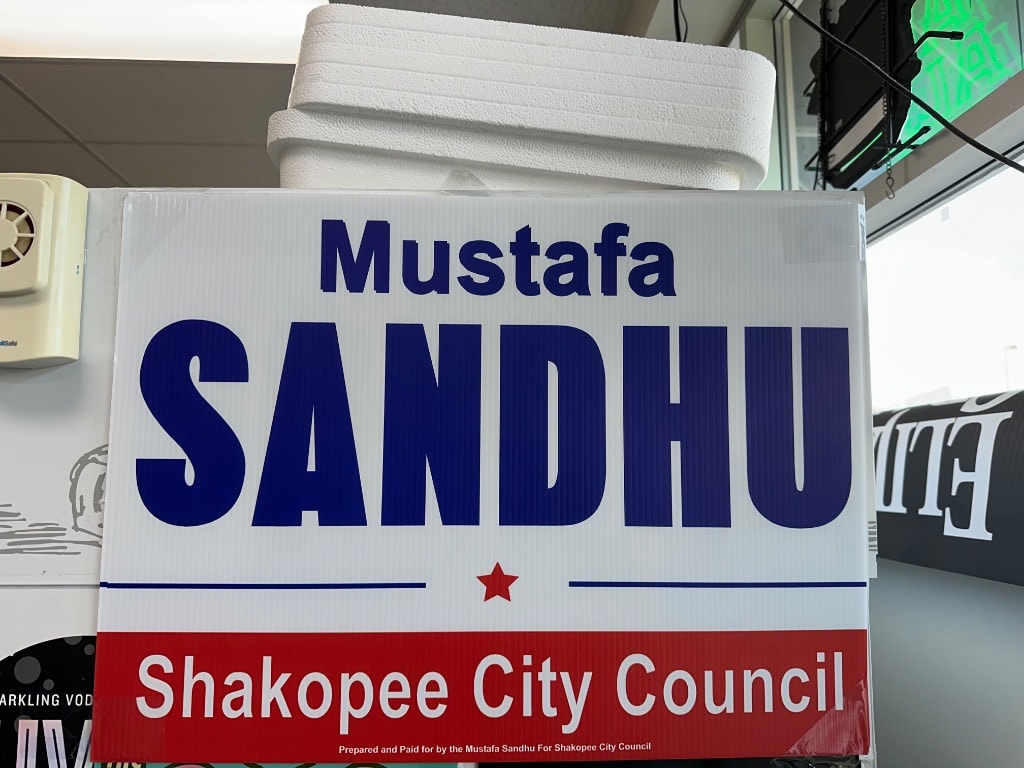 Mustafa Sandhu Shakopee City Council sign