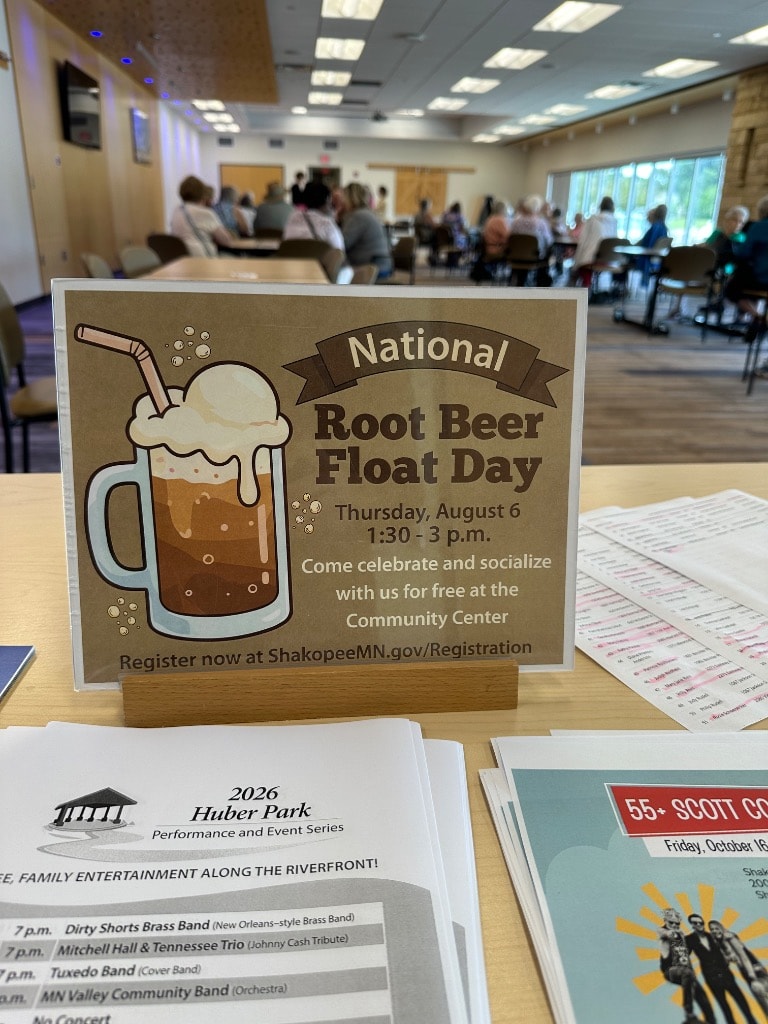 Root Beer Float Day event sign at community center